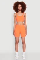 Womens Seamless Cropped Cami and Bike Shorts Set, Orange, Size M