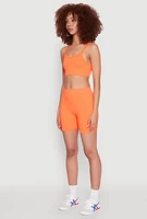 Womens Seamless Cropped Cami and Bike Shorts Set, Orange, Size M