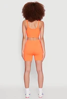 Womens Seamless Cropped Cami and Bike Shorts Set, Orange, Size M