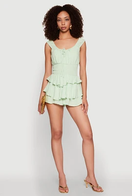 Womens Smocked Waist Tiered Romper, Green,