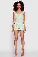 Womens Smocked Waist Tiered Romper, Green,