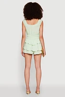 Womens Smocked Waist Tiered Romper, Green,
