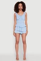 Womens Smocked Waist Tiered Romper,
