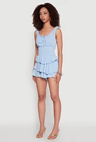 Womens Smocked Waist Tiered Romper,