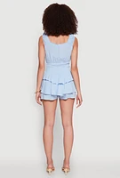 Womens Smocked Waist Tiered Romper,