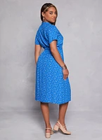 Womens Daisy Print Shirt Dress, Blue, Size M