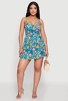 Womens Tropical Floral Print Bustier Skater Dress, Multi, Size M