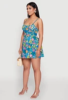 Womens Tropical Floral Print Bustier Skater Dress, Multi, Size M