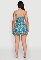 Womens Tropical Floral Print Bustier Skater Dress, Multi, Size M