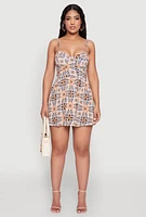 Womens Geometric Print Bustier Skater Dress, Multi, Size M