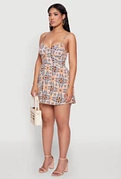 Womens Geometric Print Bustier Skater Dress, Multi, Size M