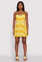 Womens Gradient Floral Print Bustier Skater Dress, Yellow, Size L