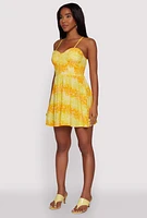Womens Gradient Floral Print Bustier Skater Dress, Yellow, Size M