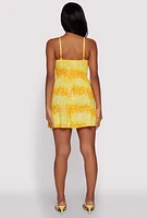 Womens Gradient Floral Print Bustier Skater Dress, Yellow, Size L