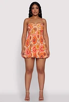 Womens Sunburst Boho Print Bustier Skater Dress, Orange,