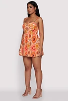 Womens Sunburst Boho Print Bustier Skater Dress, Orange,