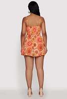 Womens Sunburst Boho Print Bustier Skater Dress, Orange,