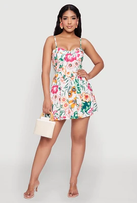 Womens Floral Print Bustier Skater Dress, Multi, Size XL