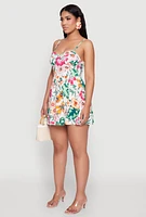 Womens Floral Print Bustier Skater Dress, Multi, Size XL
