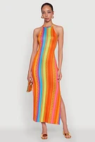 Womens Rainbow Chain Print Halter Dress, Multi, Size S