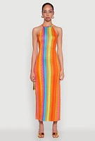 Womens Rainbow Chain Print Halter Dress, Multi, Size S