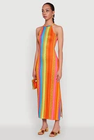 Womens Rainbow Chain Print Halter Dress, Multi, Size S