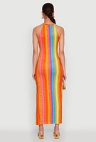 Womens Rainbow Chain Print Halter Dress, Multi, Size S