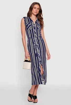 Womens Sleeveless Striped Shirt Dress,