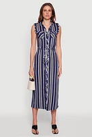 Womens Sleeveless Striped Shirt Dress,