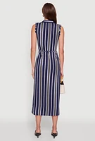 Womens Sleeveless Striped Shirt Dress,