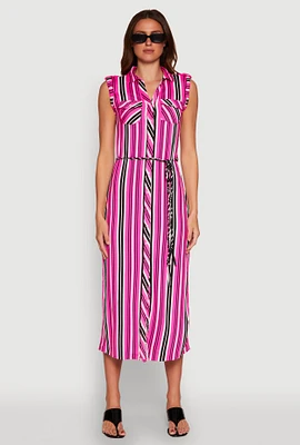 Womens Sleeveless Striped Shirt Dress,