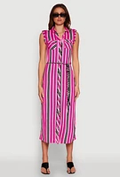 Womens Sleeveless Striped Shirt Dress,