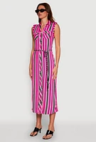 Womens Sleeveless Striped Shirt Dress,