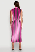 Womens Sleeveless Striped Shirt Dress,