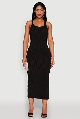 Womens Ribbed Knit Racerback Maxi Tank Dress,
