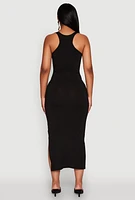 Womens Ribbed Knit Racerback Maxi Tank Dress, Black, Size M
