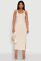 Womens Ribbed Knit Racerback Maxi Tank Dress,