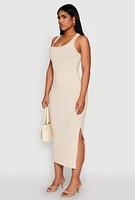 Womens Ribbed Knit Racerback Maxi Tank Dress,