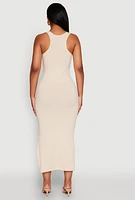 Womens Ribbed Knit Racerback Maxi Tank Dress,