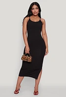 Womens Ribbed Knit Side Slit Cami Maxi Dress,