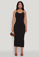 Womens Ribbed Knit Side Slit Cami Maxi Dress,