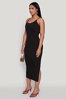 Womens Ribbed Knit Side Slit Cami Maxi Dress,