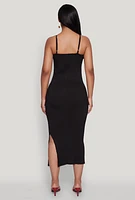 Womens Ribbed Knit Side Slit Cami Maxi Dress,