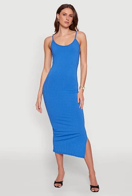 Womens Ribbed Knit Side Slit Cami Maxi Dress,