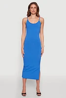 Womens Ribbed Knit Side Slit Cami Maxi Dress,