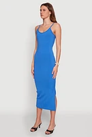 Womens Ribbed Knit Side Slit Cami Maxi Dress,