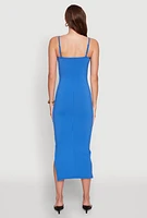 Womens Ribbed Knit Side Slit Cami Maxi Dress,