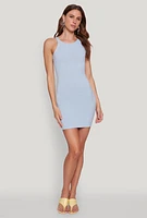 Womens Ribbed Knit Tank Mini Dress, Blue,