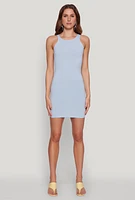 Womens Ribbed Knit Tank Mini Dress, Blue,