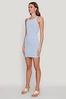 Womens Ribbed Knit Tank Mini Dress, Blue,